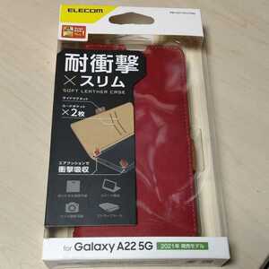 ◎ELECOM Galaxy A22 5G ケース カバー レザー 手帳 フラップ 耐衝撃 ストラップホール付 レッド PM-G217PLFYRD