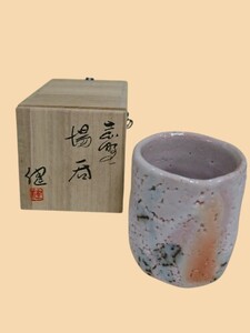 61152 志野焼 湯呑 加藤健 陶器 木箱付き 