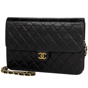 シャネル CHANEL マトラッセ シングルフラップ チェーン ショルダーバッグ ココマーク レザー ブラック A03570 レディース 中古