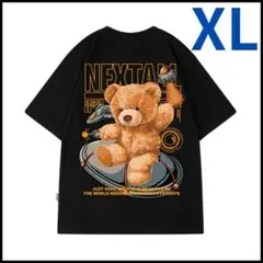 【いいね割】Tシャツ　メンズ　XL　半袖　大きめ　オーバーサイズ　ブラック　クマ