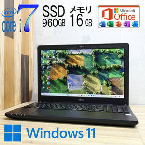 ★超美品 最上級6世代4コアi7！SSD960GB メモリ16GB★FMVA53X Core i7-6700HQ Webカメラ Win11 MS Office2019 H&B ノートパソコン★P82845