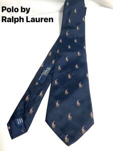 Polo by Ralph Lauren ポロラルフローレン ネクタイ ネイビー系　乗馬 ポロマーク 柄　送料185円（追跡付）〜　ブランドネクタイ