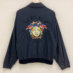 90s 00s VERSACE JEANS COUTURE メデューサ 刺繍 ジャケット ブルゾン ネイビー 紺 Lサイズ ヴェルサーチ ジーンズ オールド archive 1203