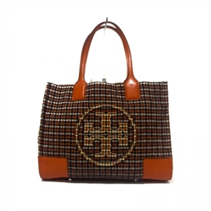 トリーバーチ TORY BURCH トートバッグ - ウール、レザー 黒×レッド×マルチ チェック柄/千鳥格子柄 バッグ