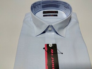 新品 同梱可 Mr.junko ライトブルー ワイシャツ(ワイドカラー)日清紡Ag-Fresh＋使用 SUPER EASY IRON Sサイズ(82~84) 綿50% 