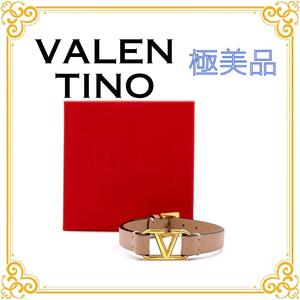 VALENTINO ヴァレンティノ ガラヴァーニ レザー Vロゴ レディース ブレスレット ブランド ゴールド金具 極美品 アクセサリー バングル 高級