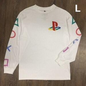 売切り【正規新品】PlayStation プレイステーション 初代 オフィシャル ロンT 長袖 Tシャツ シェイプス 袖ロゴ 男女兼用(L)白 180720