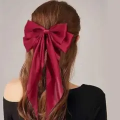 【人気！】  髪飾り リボン ロング  ヘアクリップ ヘアピン 赤