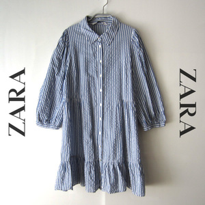 美品　ZARA／ザラ★　ストライプ　サッカー　七分袖チュニック