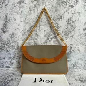 美品 Dior ディオール ショルダーバック チェーンショルダー レザー グレー 1-17738