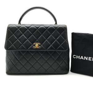 1円 良品 CHANEL シャネル ココマーク マトラッセ ラムスキン ターンロック ハンド バッグ ブラック レディース a6216