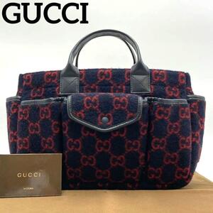 【ほぼ未使用・超レア】グッチ GUCCI GG柄 チルドレン ハンドバッグ ネイビー 紺色 レッド 赤色 完売品 入手困難 かばん 鞄 レディース