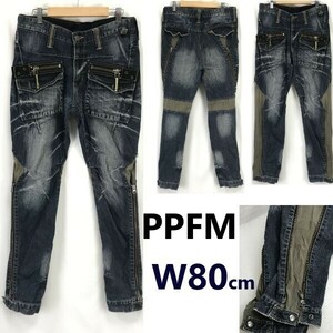 PPFM★スリム＆ルーズ2way/ジップ付き/デニムパンツ/ジーンズ【W80cm/メンズS-M程度/股下77cm/インディゴ】ズボン/Pants/Trouser◆sBH901