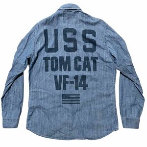 漢の アヴィレックス タイプブルー メンズ TOMCAT トムキャット シャンブレーシャツ XL 6165142 USS 長袖シャツ USN XL 刺繍ロゴ