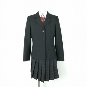 ブレザー ミニスカート ネクタイ 上下4点セット S トンボ 冬物 女子 学生服 中学 高校 ストライプ（青/紺） 制服 中古 ランクB NA0359