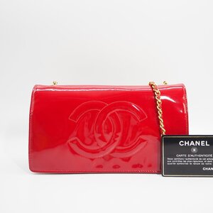 セール シャネル CHANEL エナメル チェーンウォレット ショルダーバッグ 斜め掛け 赤 中古 A258