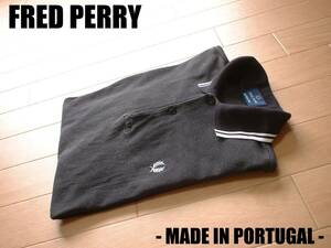 ポルトガル製FRED PERRY淵ラインポロシャツ黒ブラックx白ホワイトL正規フレッドペリーMADE IN PORTUGAL月桂樹刺繍POLOリラックスサイズ