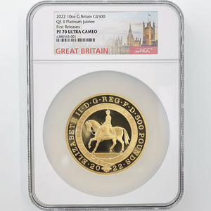 2022 英国 エリザベス2世即位70周年記念 プラチナ・ジュビリー 500ポンド 金貨 10オンス プルーフ NGC PF 70 UC FR 初鋳版 イギリス 金貨