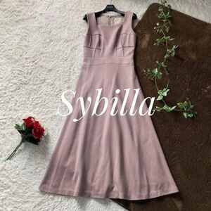 シビラ　ノースリーブ　フレアロングワンピース　マキシ丈　ウール　くすみピンク　Mサイズ　Sybilla　イトキン