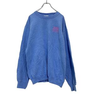 Hanes プリント スウェット トレーナー S ブルー ヘインズ ピンクリボン バックプリント 古着卸 アメリカ仕入 a503-6859