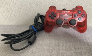 逸品！！ プレイステーション2　DUALSHOCK2 クリアレッド 純正コントローラー デュアルショック2