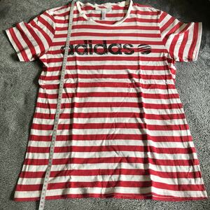 W2F1 adidas 半袖Tシャツ　アディダス　Oサイズ表示　NEO label 中国製　コットン生地　ボーダーTシャツ