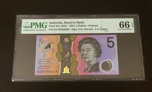 外国紙幣　オーストラリア　5ドル 2016年　PMG WORLD Paper Money 66 EPQ 鑑定　未使用　ポリマー紙幣