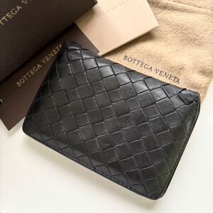 付属品完備 BOTTEGA VENETA イントレチャート ボッテガヴェネタ名刺入れ カードケース レザー 二つ折り ブラック系 黒 メンズ ビジネス