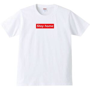 【送料無料】【新品】Stay home ステイホーム Tシャツ パロディ おもしろ プレゼント メンズ 白 Lサイズ