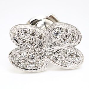 【売り切り】1円〜!!美品!!▲K18WG 天然ダイヤモンドブローチ▲J◎ 約3.8g diamond broach jewelry EB4/EC7 C267