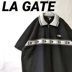 LA GATE ポロシャツ ハーフジップ 刺繍 USA製 Y2K ネイティブ柄