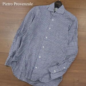 イタリア製★ Pietro Provenzale ピエトロプロベンザーレ ホリゾンタルカラー★ 長袖 チェック シャツ Sz.14 1/2 37　メンズ　I4T00139_1#C