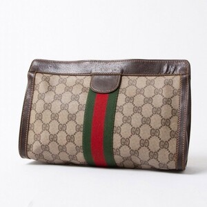 1円スタート★GUCCI グッチ オールドグッチ ヴィンテージ シェリーライン GG柄 PVC クラッチバッグ セカンドバッグ ブラウン系 J112