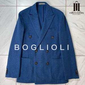 美品 BOGLIOLI DOVER 秋冬 フランネル ダブルジャケット ピークドラペル ネイビー ブルー 紺 青 イタリア製 ボリオリ ドーヴァー 42 S相当