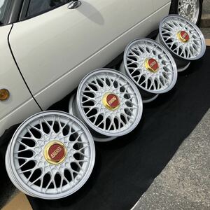 BBS 14インチ/6Jオフセット+45/PCD100の4穴/ハブ径54mm/NAロードスターモデル/パールホワイト塗装/逃げ穴加工あり/選択可能な部品あり