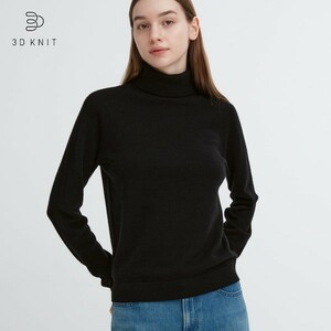 UNIQLO WOMEN 3Dカシミヤタートルネックセーター レディースXLサイズ ブラック 黒 2023年モデル