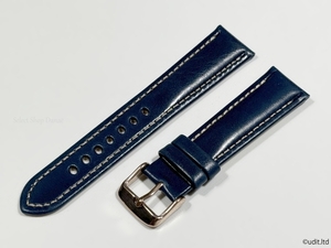 ラグ幅：20mm ブルー コードバン 本革 レザーベルト ハンドメイド ローズ尾錠付き レザーバンド 腕時計ベルト LB101