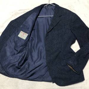 HARRIS TWEED ハリスツイード テーラードジャケット ブレザー 総裏地 3B ネイビー XLサイズ