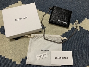 新品 BALENCIAGA レザー スクエア ウォレット ウォレットチェーン 財布 バレンシアガ