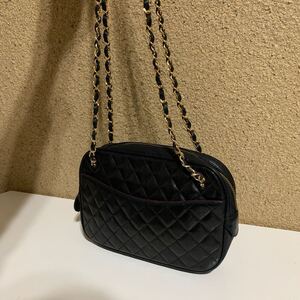 希少　 CHANEL シャネル　マトラッセ　キルティング　ラムスキン　レザー　チェーンハンドバッグ　トートバッグ　ブラック系　 金金具