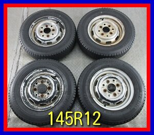 ■中古タイヤホイール■　スチールホイール 12インチ 4J +50 4H 100 BRIDGESTONE W300 145R12 6PR LT トラック 冬 激安 送料無料 K486