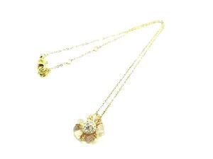 ■美品■ SWAROVSKI スワロフスキー クリスタル フラワー ネックレス ペンダント アクセサリー ゴールド系×クリアピンク系 DE2398