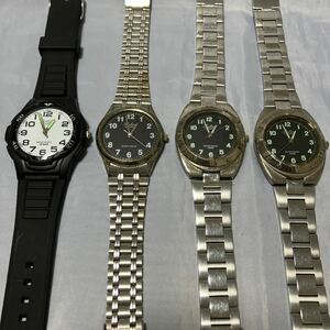 CITIZEN Q&Q FALCON シチズン メンズ 腕時計 全て稼動品 まとめ売り 4本セット ブラック シルバー 中古 防水 動作確認済 新品電池交換済 