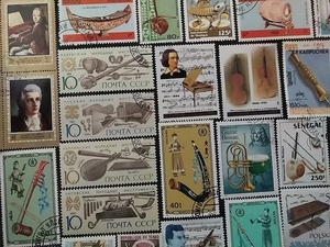 NO.1883 外国切手コレクション 音楽・楽器関連の切手 100点以上 まとめて 音楽の好きな方へ♪ 楽器店の販促にもいかがでしょうか♪