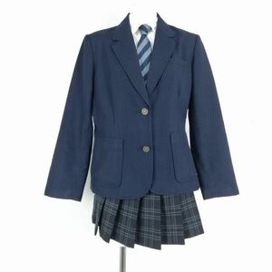 1円 ブレザー マイクロミニスカート ネクタイ 上下4点セット 大きいサイズ 冬物 女子 学生服 熊本南関高校 紺 制服 中古 ランクC NA8509