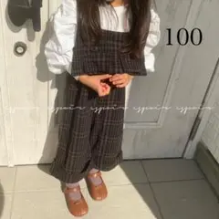 チェック柄オールインワンボトムスワイドパンツ/100