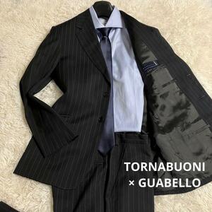 【最高峰】TORNABUONI トルナブォー二 GUABELLO グアベロ生地 スーツセットアップ ネイビー ストライプ 48 M～L相当 イタリア製　色気