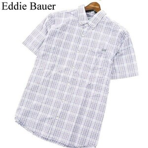 Eddie Bauer エディーバウアー 春夏 半袖 コットン★ チェック シャツ Sz.M　メンズ アウトドア モーリシャス製　A2T07843_7#A