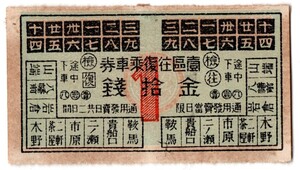 戦前　大正？　鞍馬電氣鐡道　壹區往復乗車券　金拾銭（59mmX32mm）