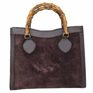 【1円～】グッチ GUCCI バック ハンドバッグ トートバッグ バンブー ダイアナ スウェード レザー パープル 取扱説明書付き 中古